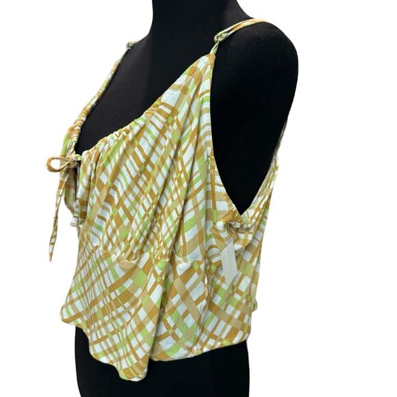 New BP. NORDSTROM ~ Ivory Tan Happy Plaid Tie Detail Crop Camisole Top 2X - Picture 6 of 9